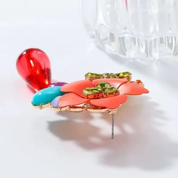 Anthropologie Colorful Floral Statement Earrings - Picture 7 of 10